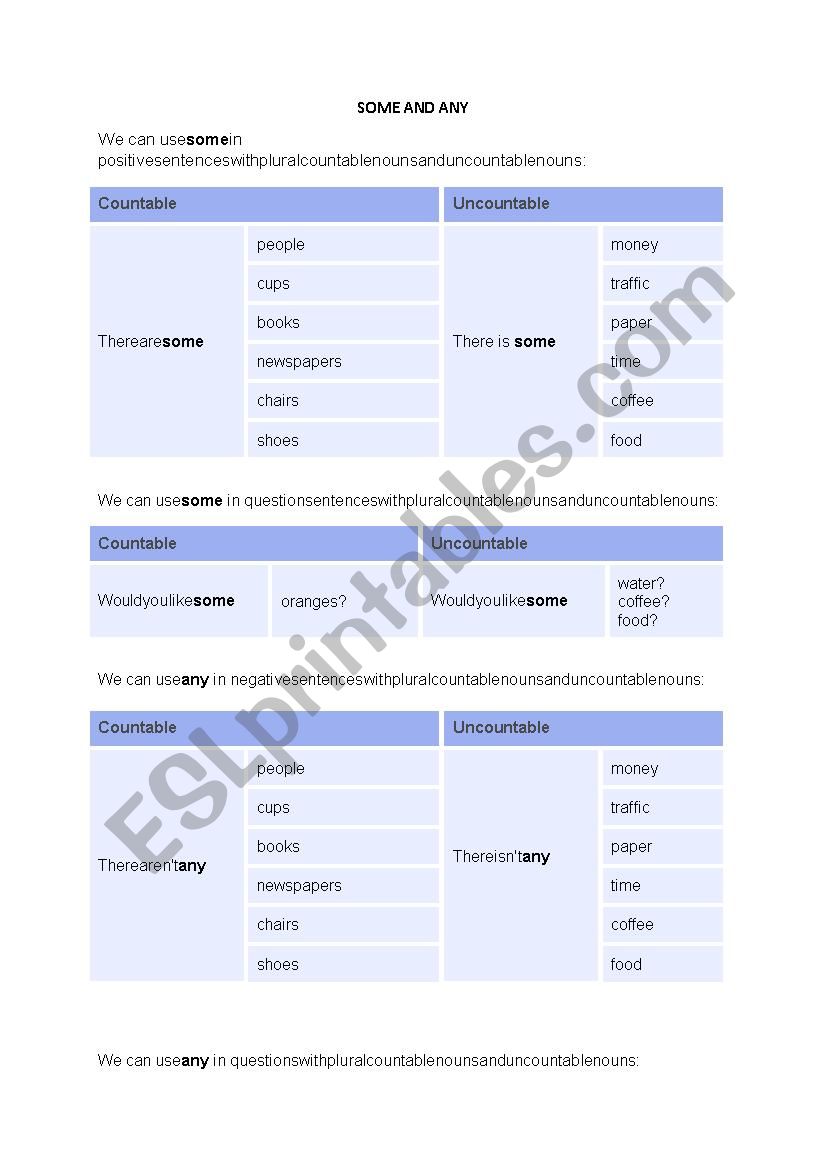 some and any worksheet