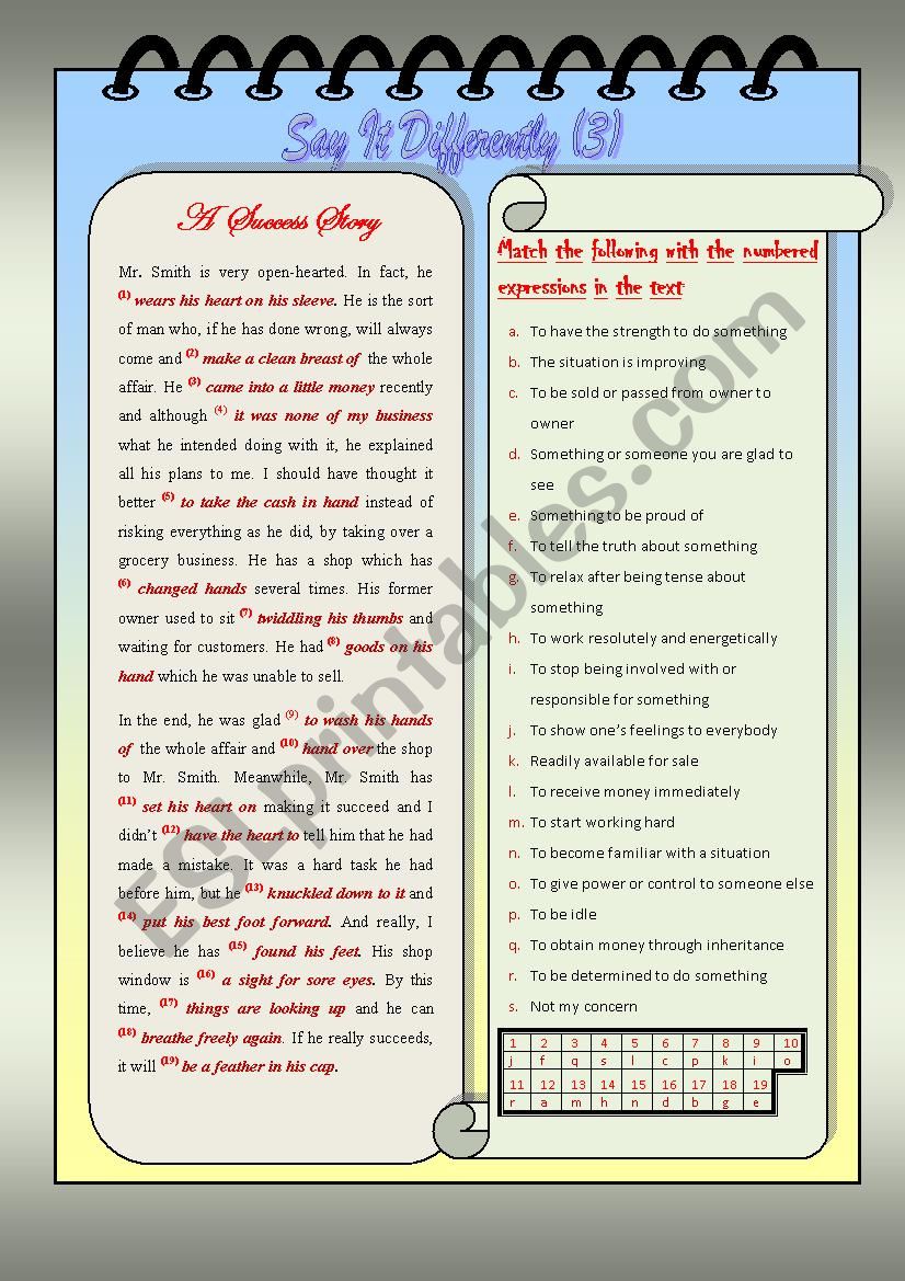 A Success Story worksheet