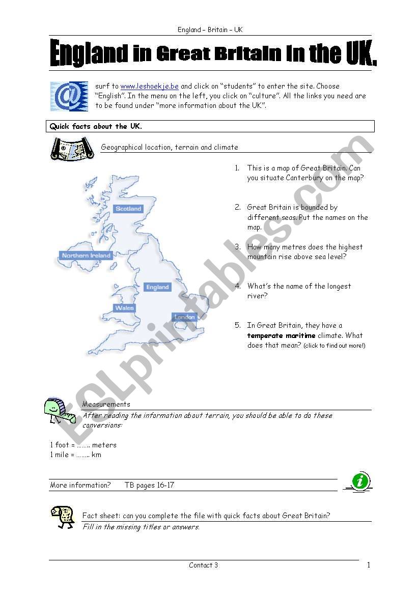 Britain - ICT task worksheet