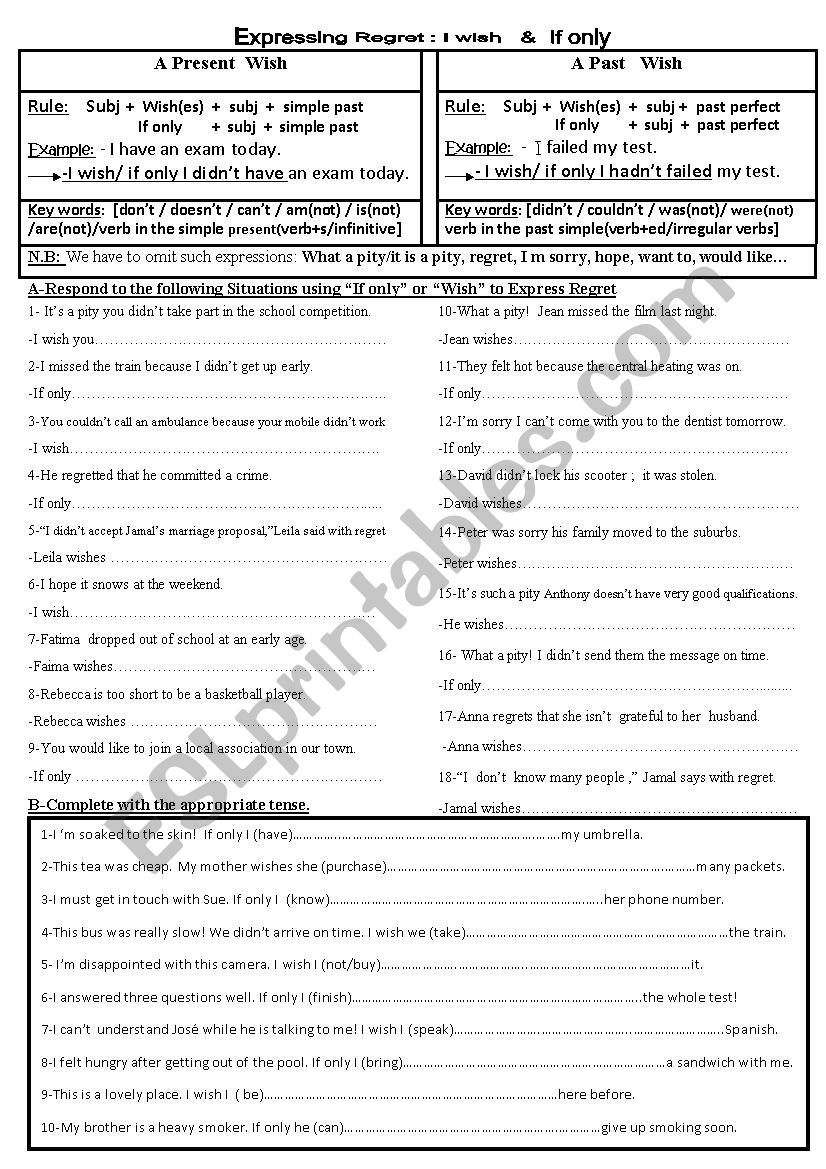 Expressing Regret worksheet