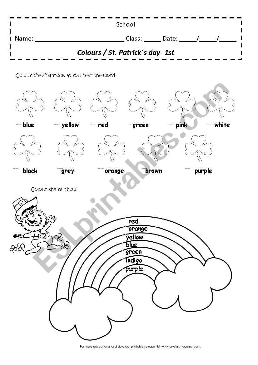 colours st patricks day worksheet