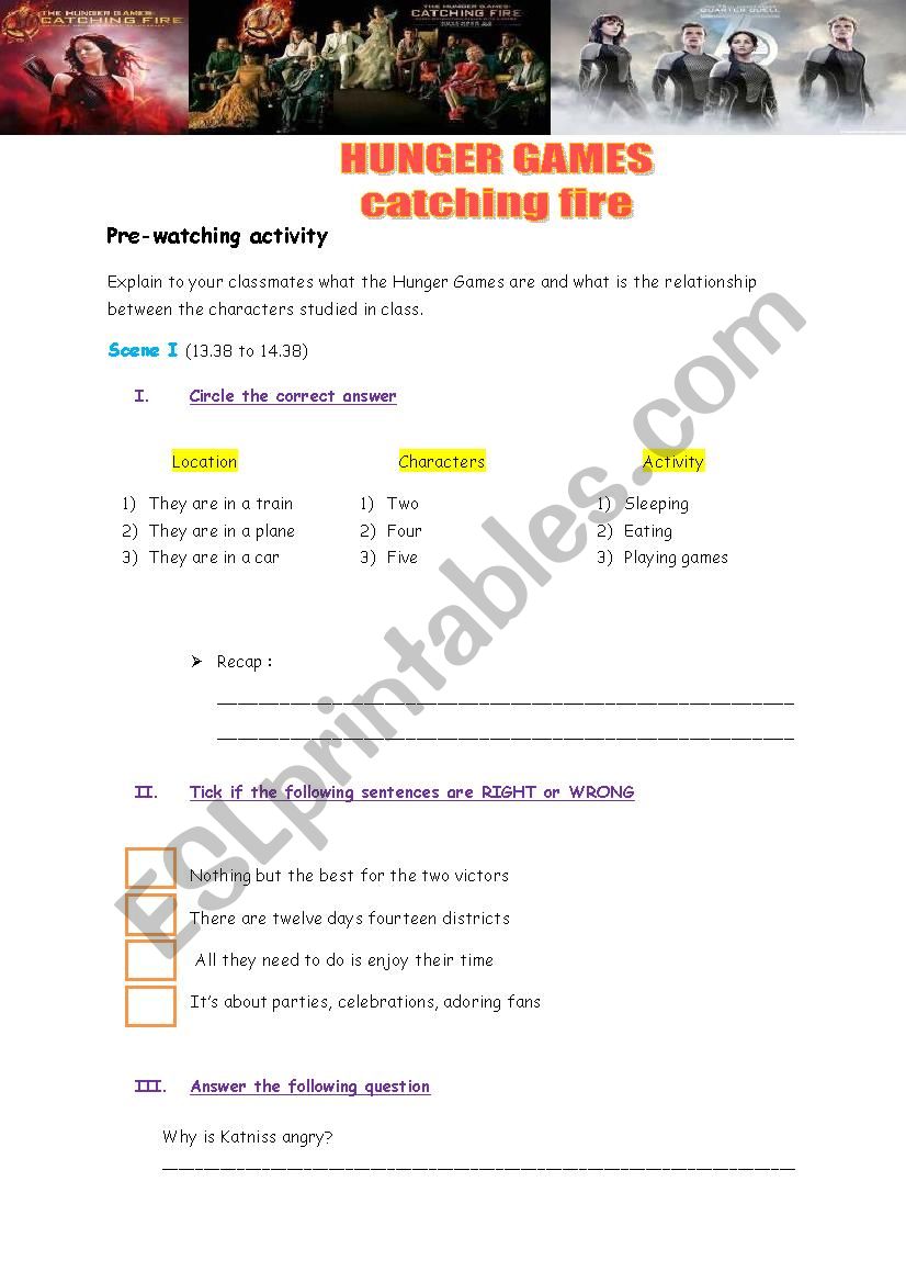 Hunger Games : catching fire movie worksheet