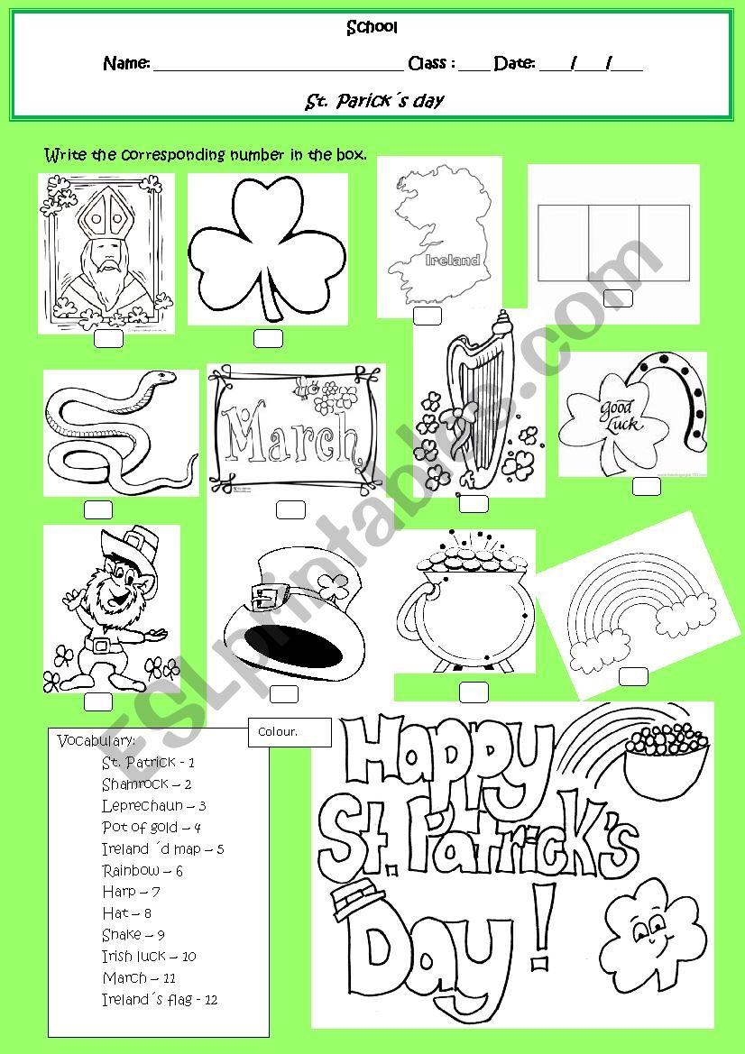 st patricks day vocabulary worksheet