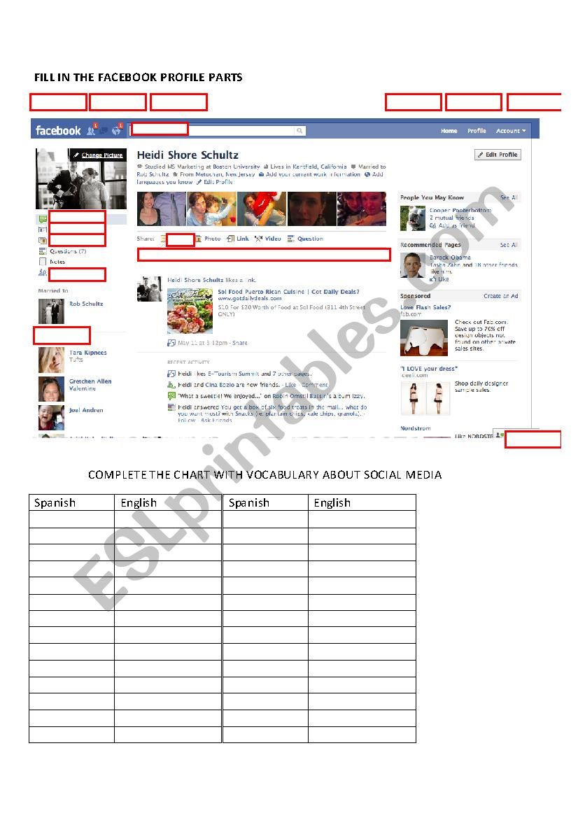 facebook vocabulary worksheet