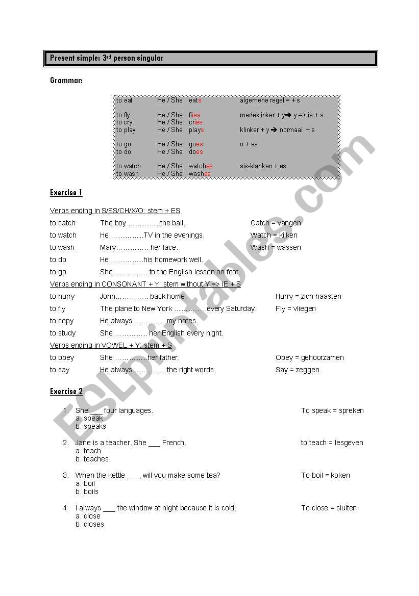 Present simple 3rd person worksheet