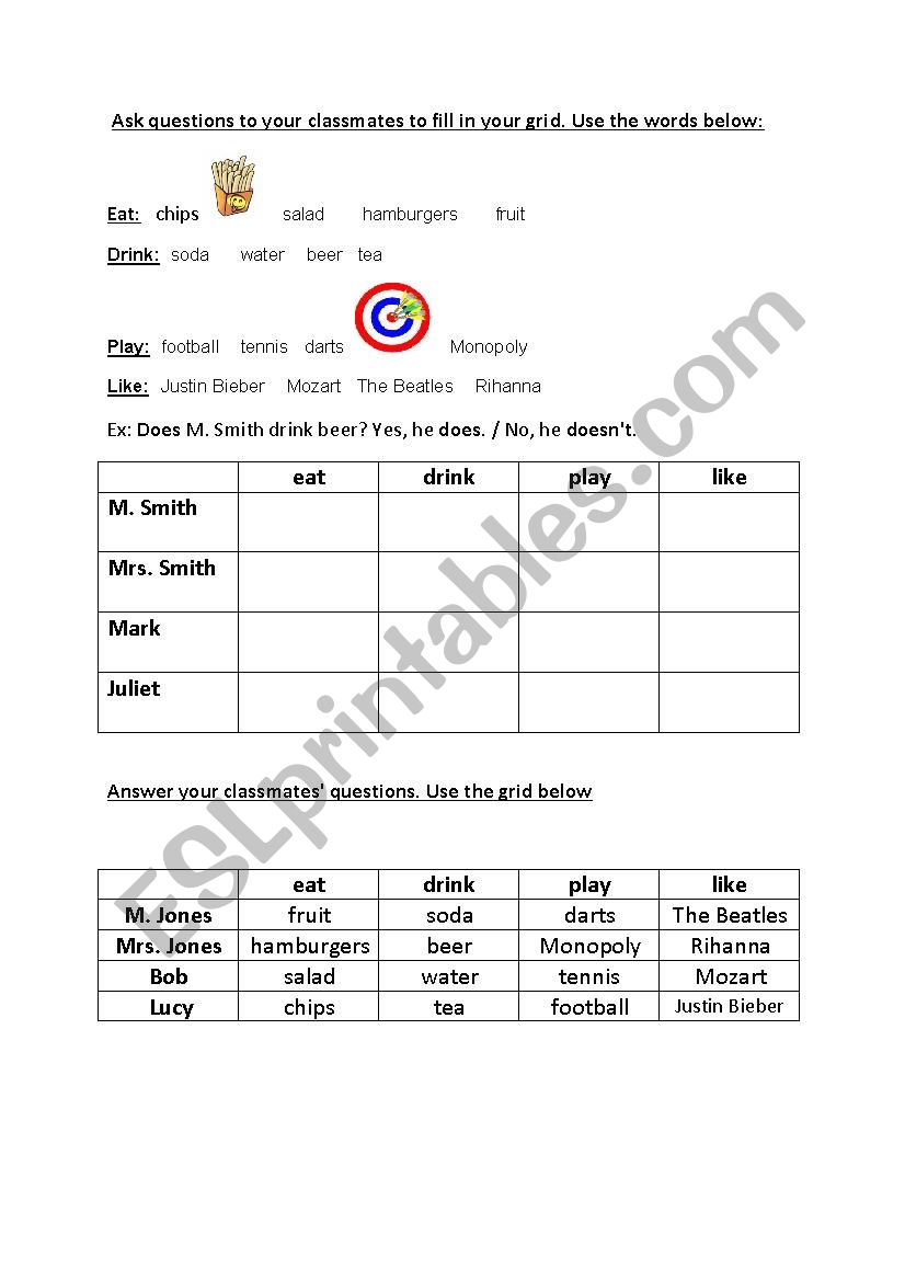 Pairwork worksheet