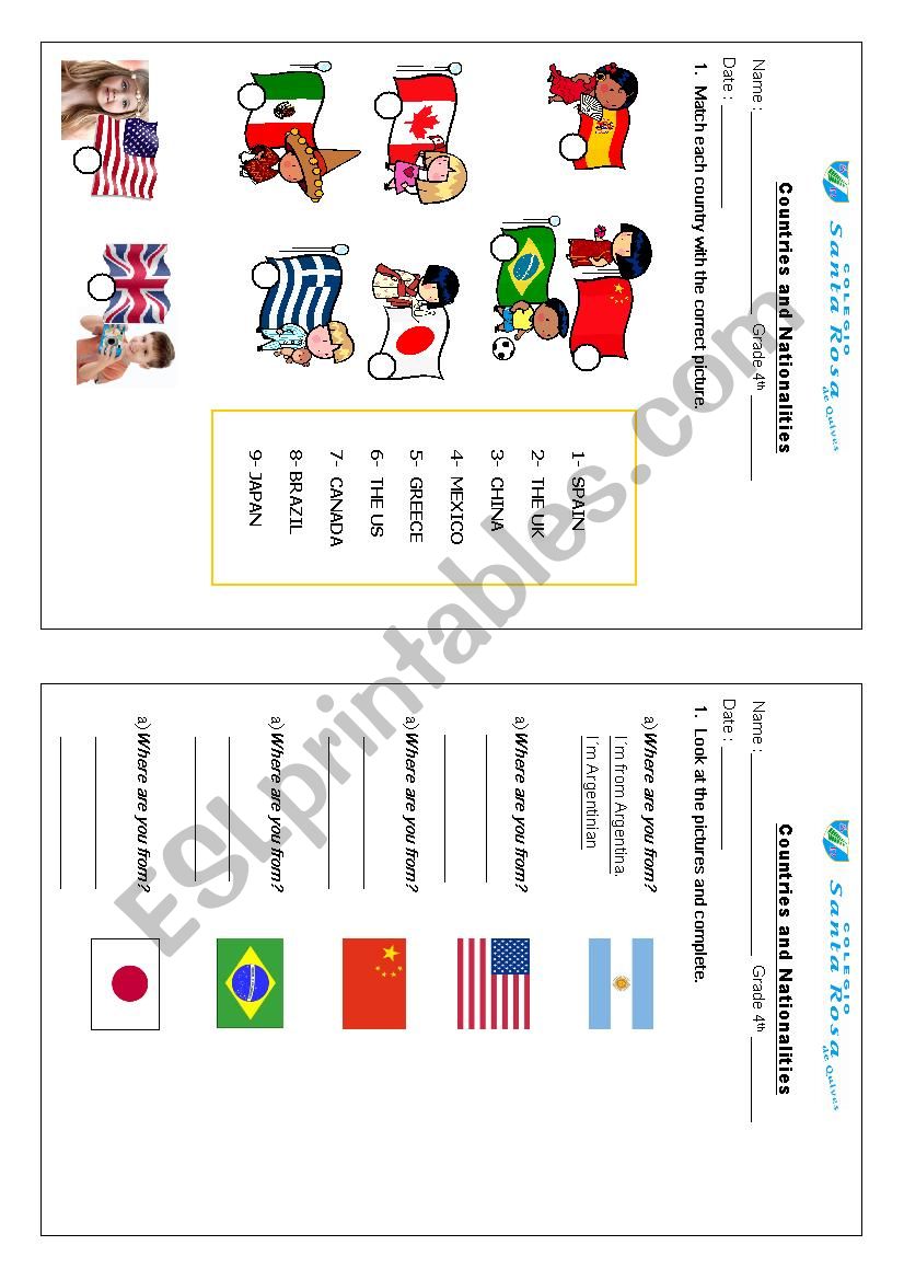 Countries and nationalities worksheet