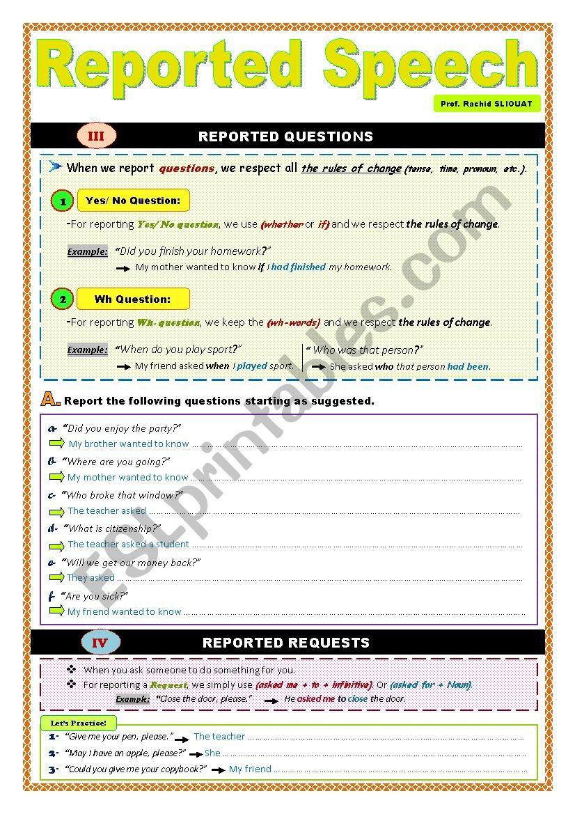 Reported Speech (4) worksheet