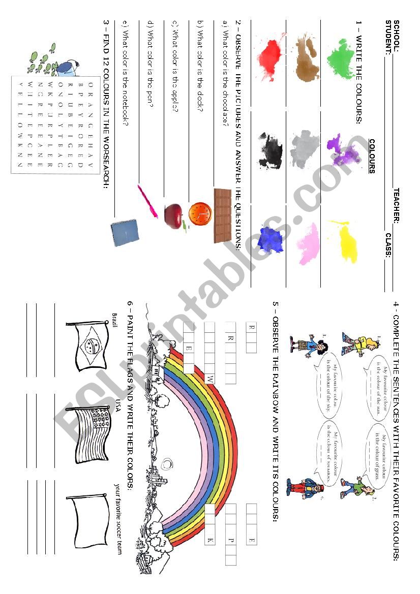 The colours worksheet