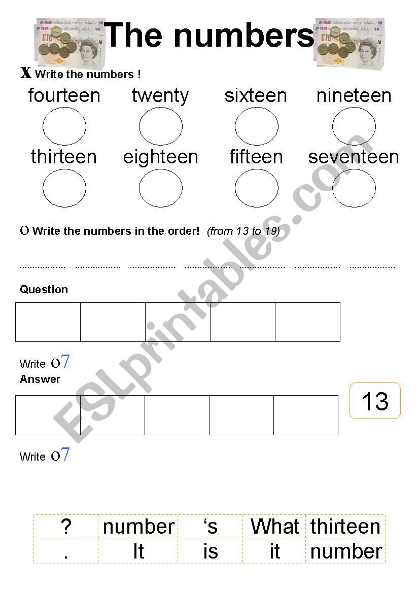 Numbers (from 13 to 19) worksheet