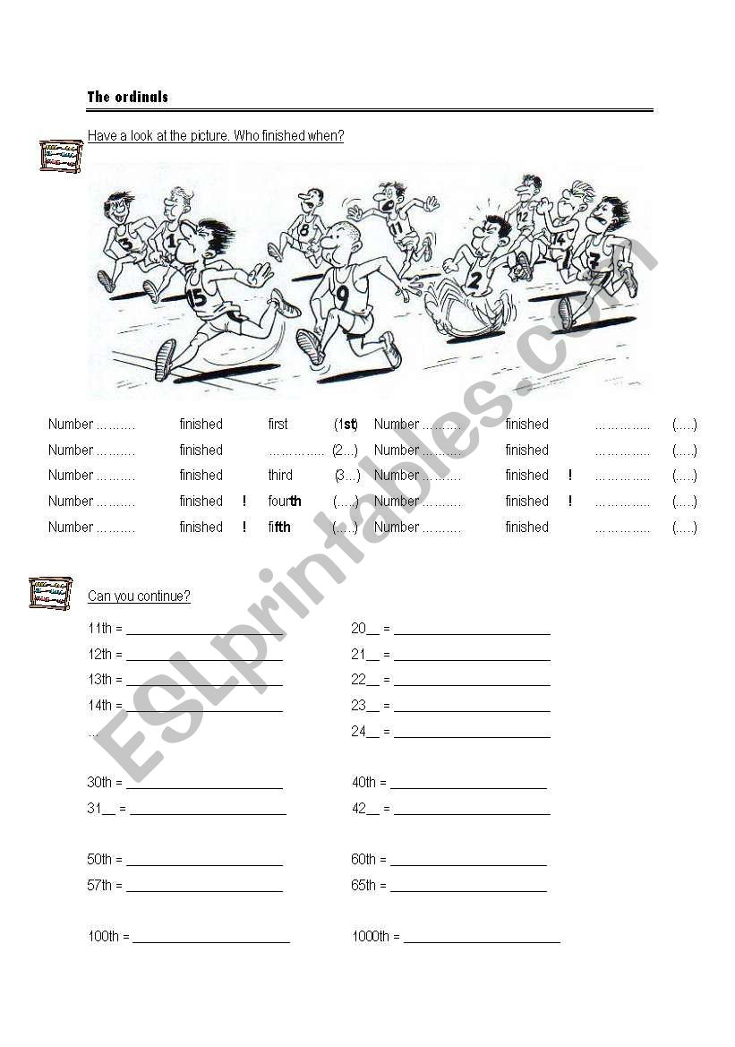 ordinals worksheet