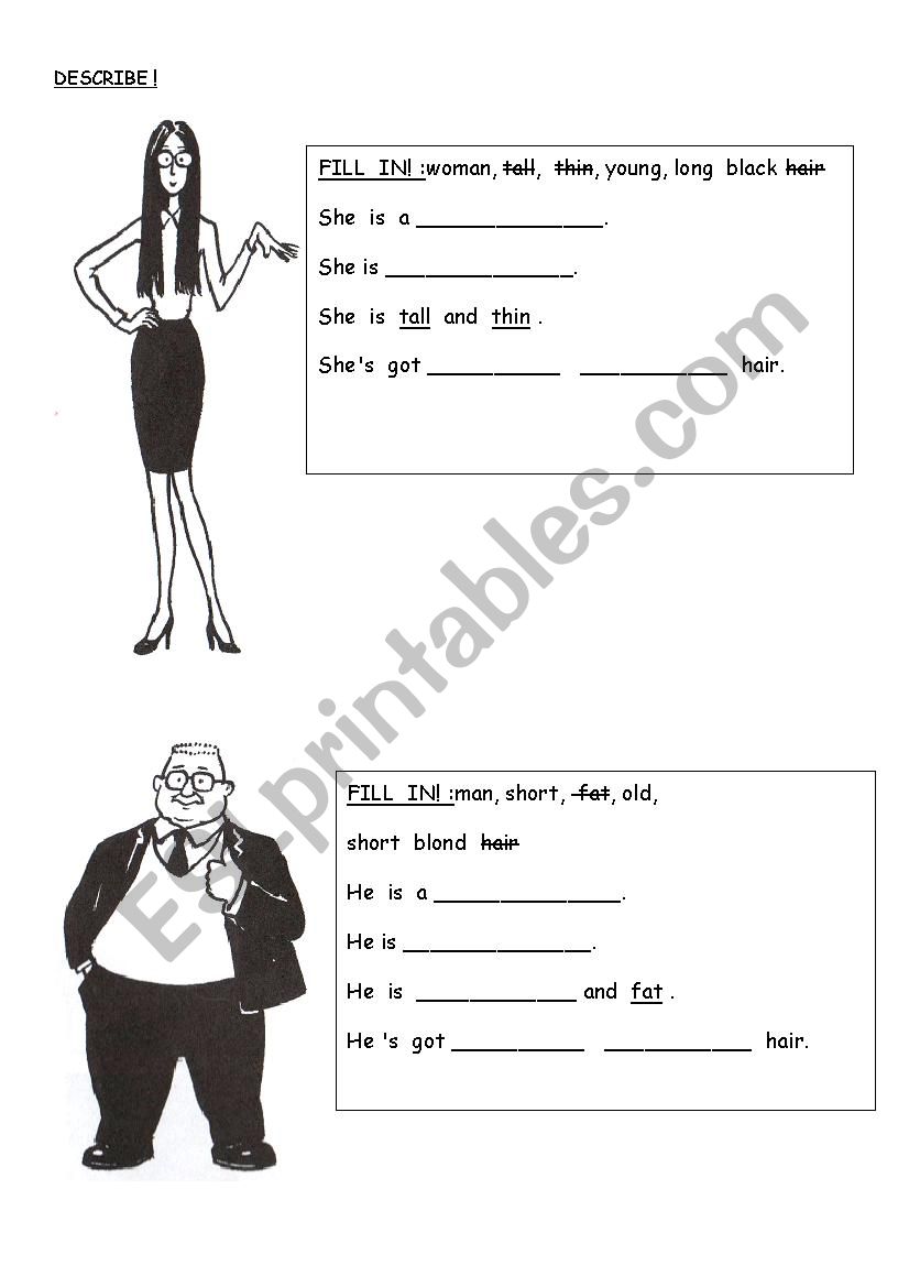 desribing people worksheet