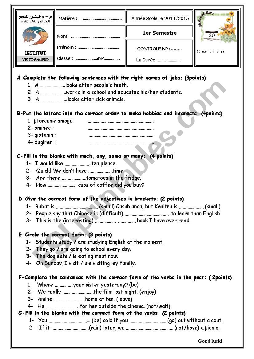 TEST worksheet