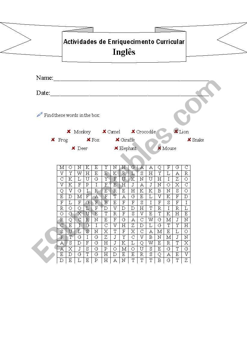 wild animals crossword worksheet