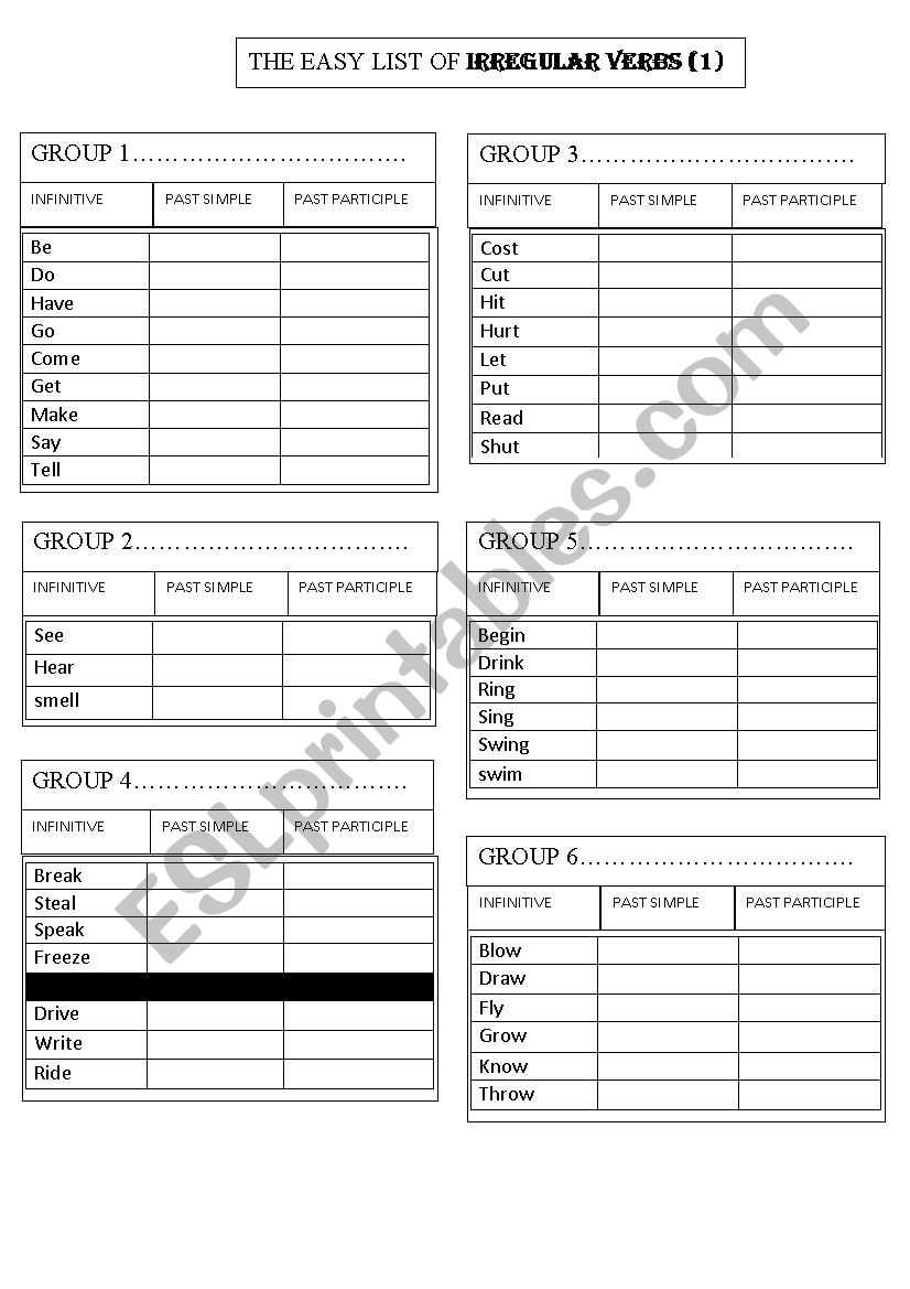 Irregular verbs worksheet