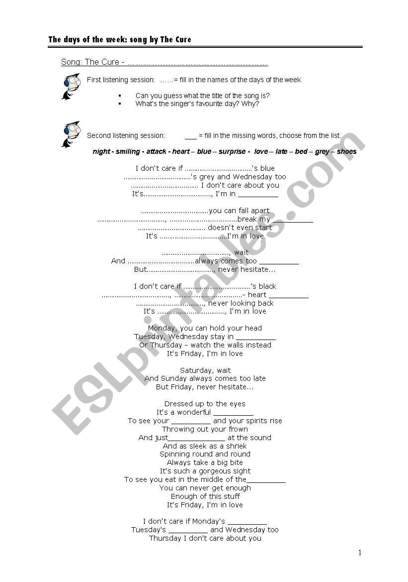 days of the week - song by The CURE