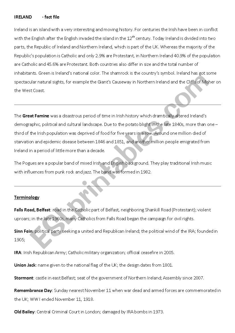 Irish File worksheet