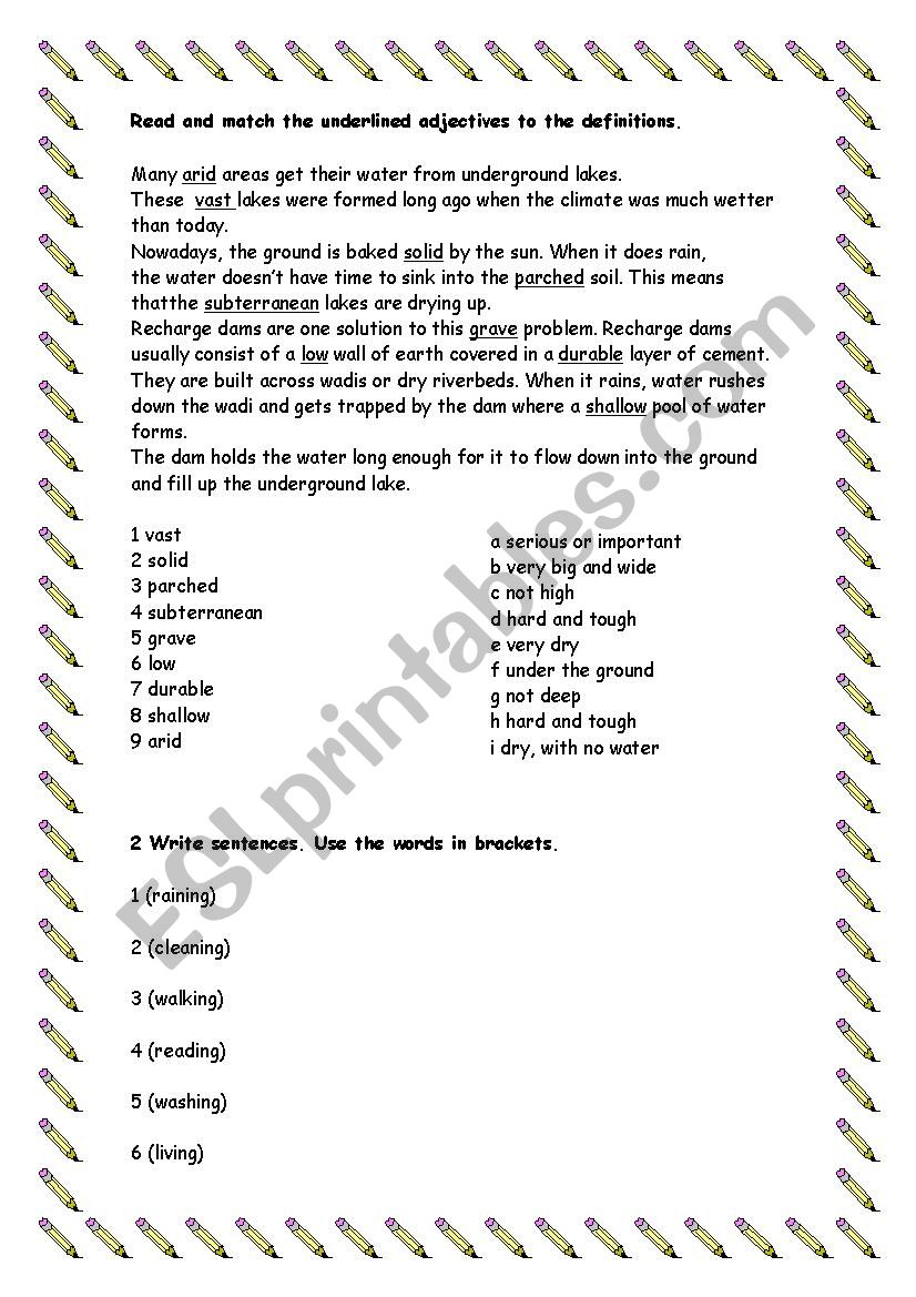 Reading comprehension: Lakes worksheet