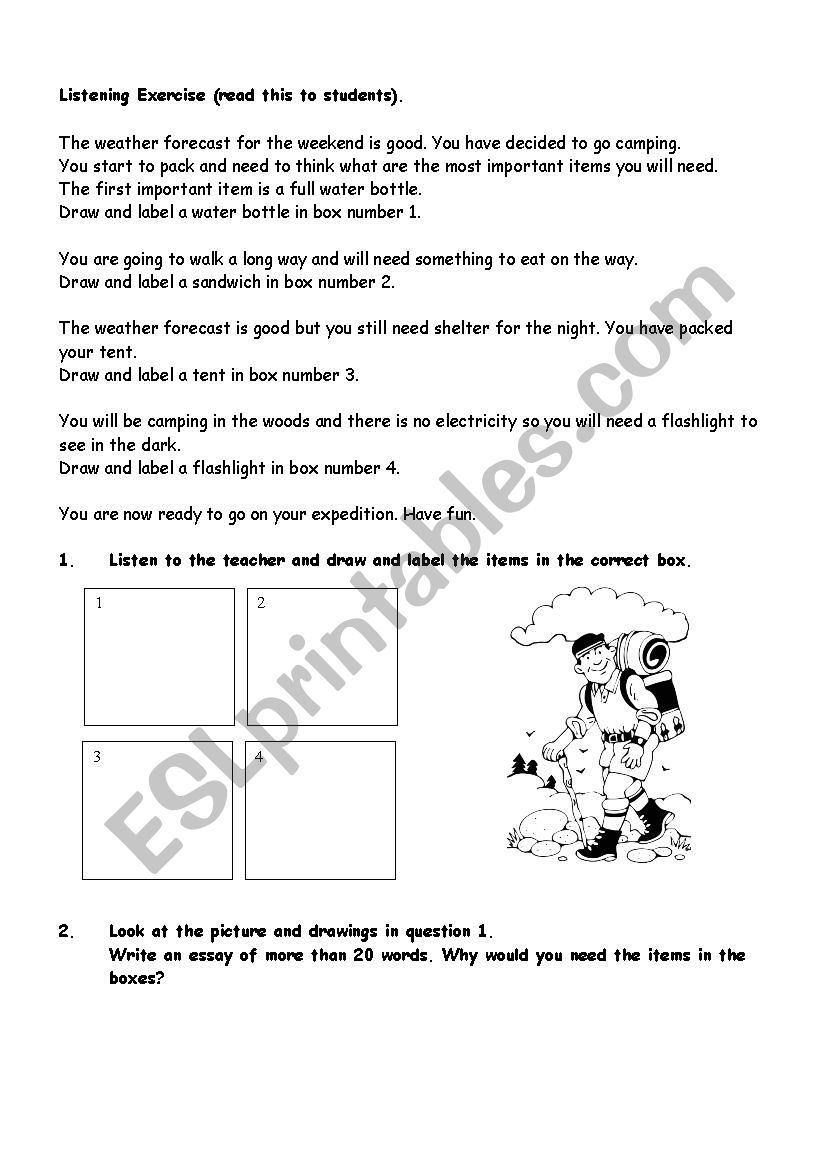 Camping weekend worksheet