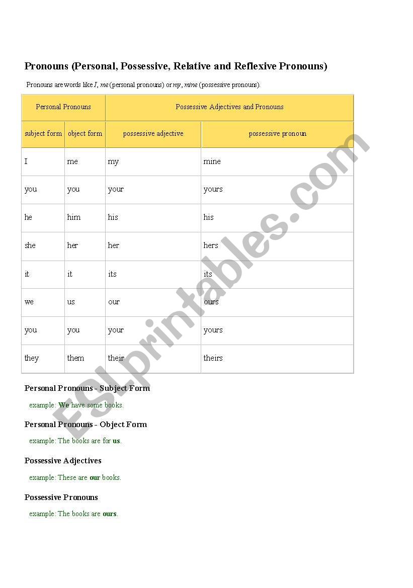 Pronoun Guide  worksheet
