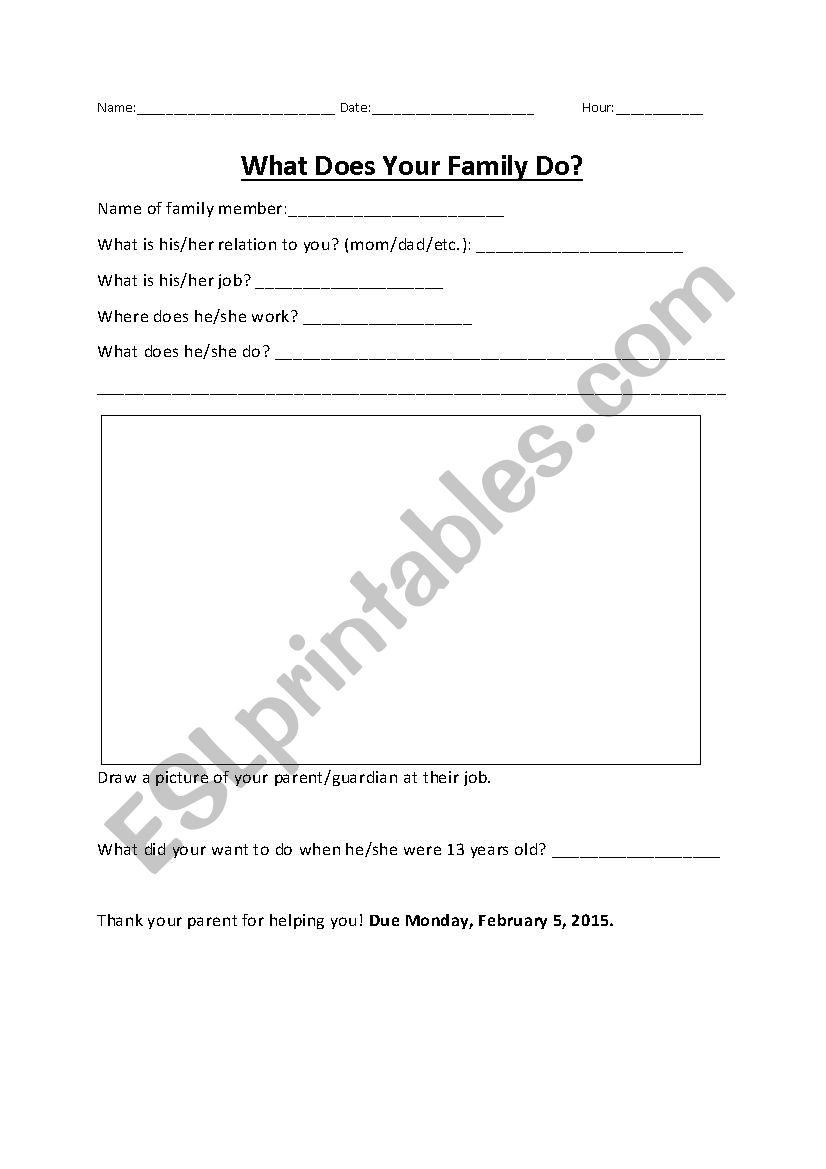 Interview a Family Member worksheet