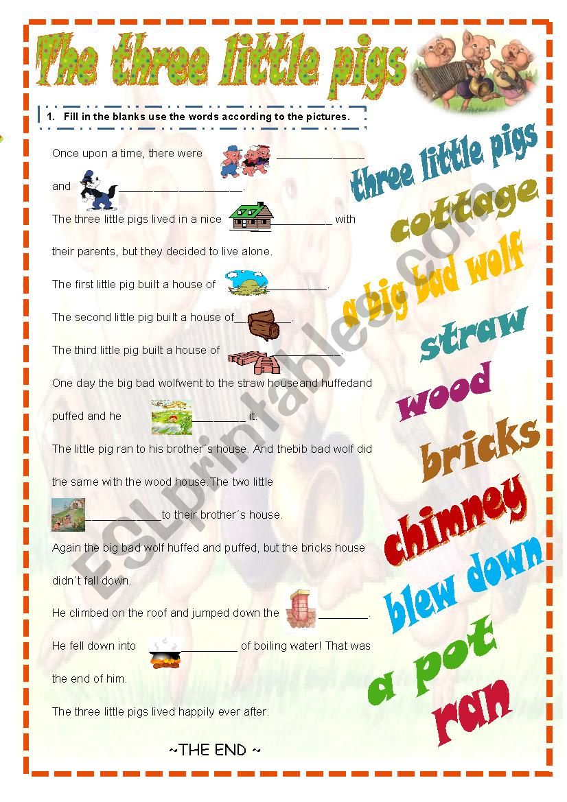 the Three little pigs worksheet