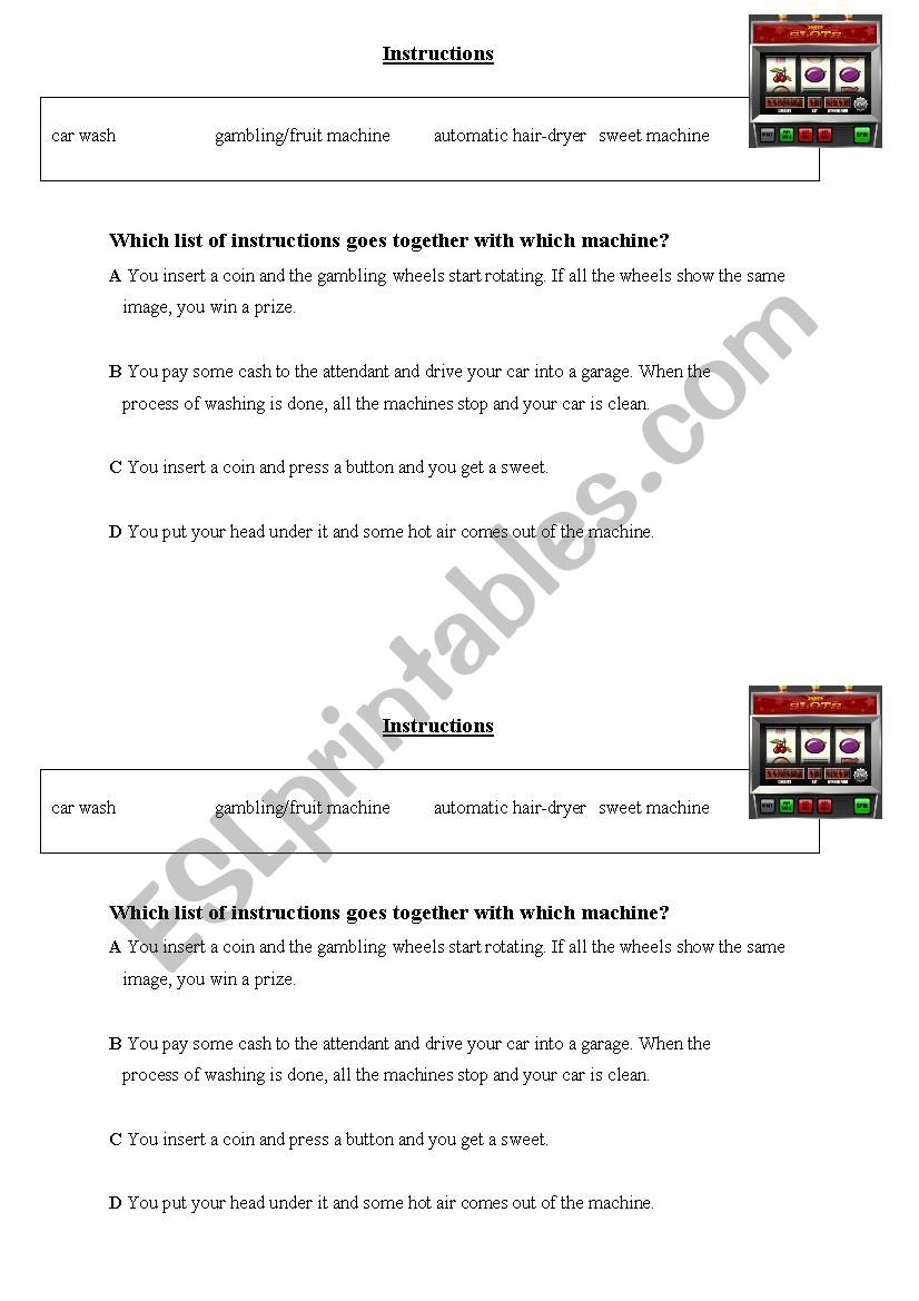 Instructions for using automatic machines