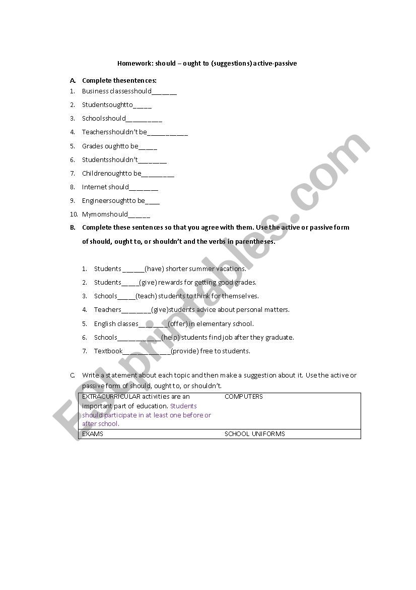 Suggestions. should have worksheet