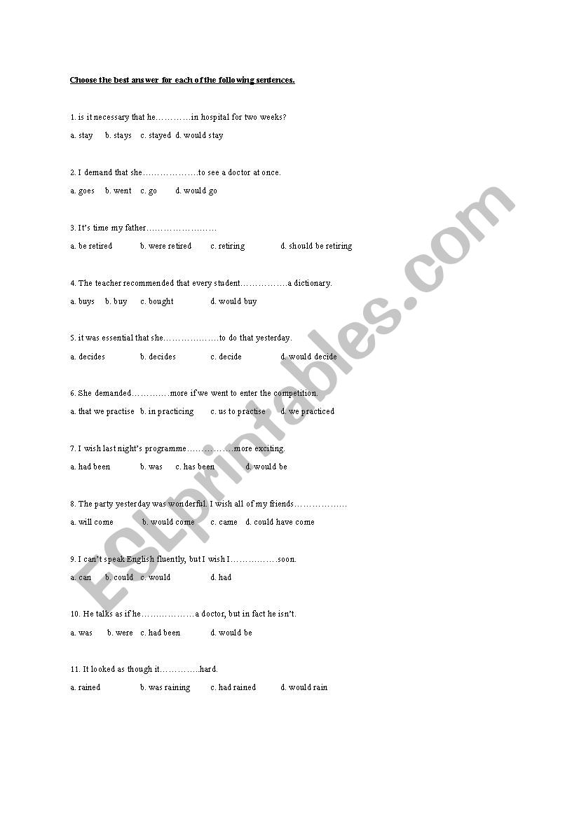 Present/Past Subjunctives worksheet