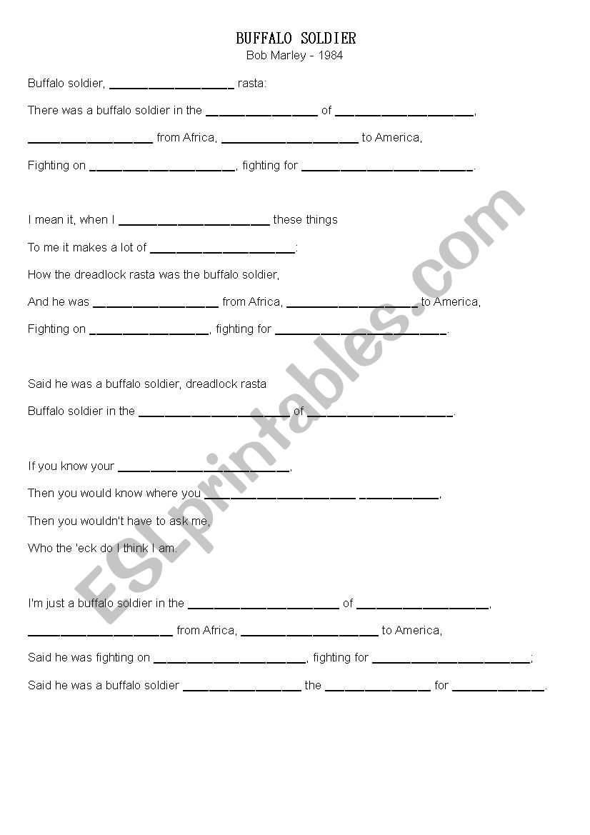 Buffalo soldier worksheet