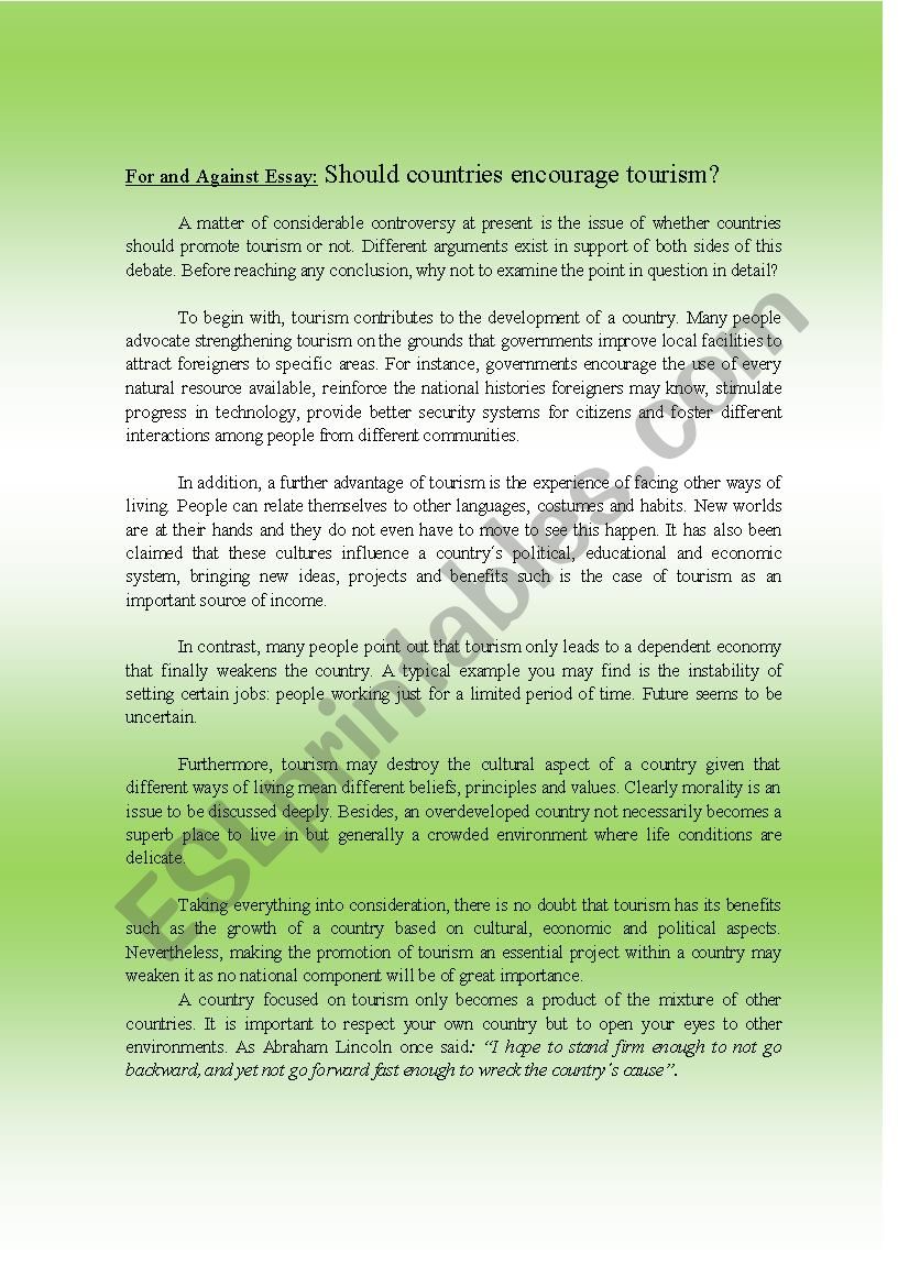 promoting tourism essay