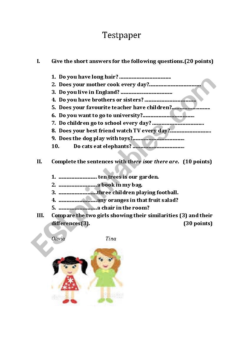 testpaper worksheet