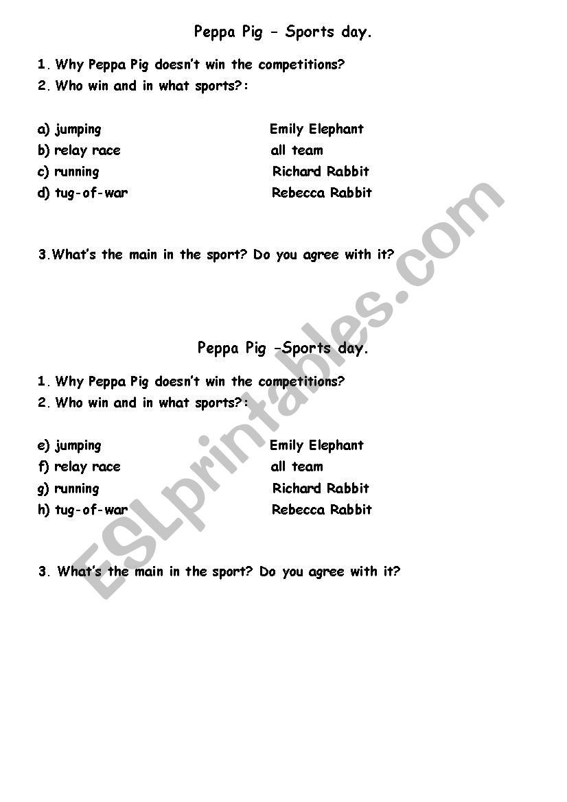 worksheet Peppa Pig-Sport day worksheet