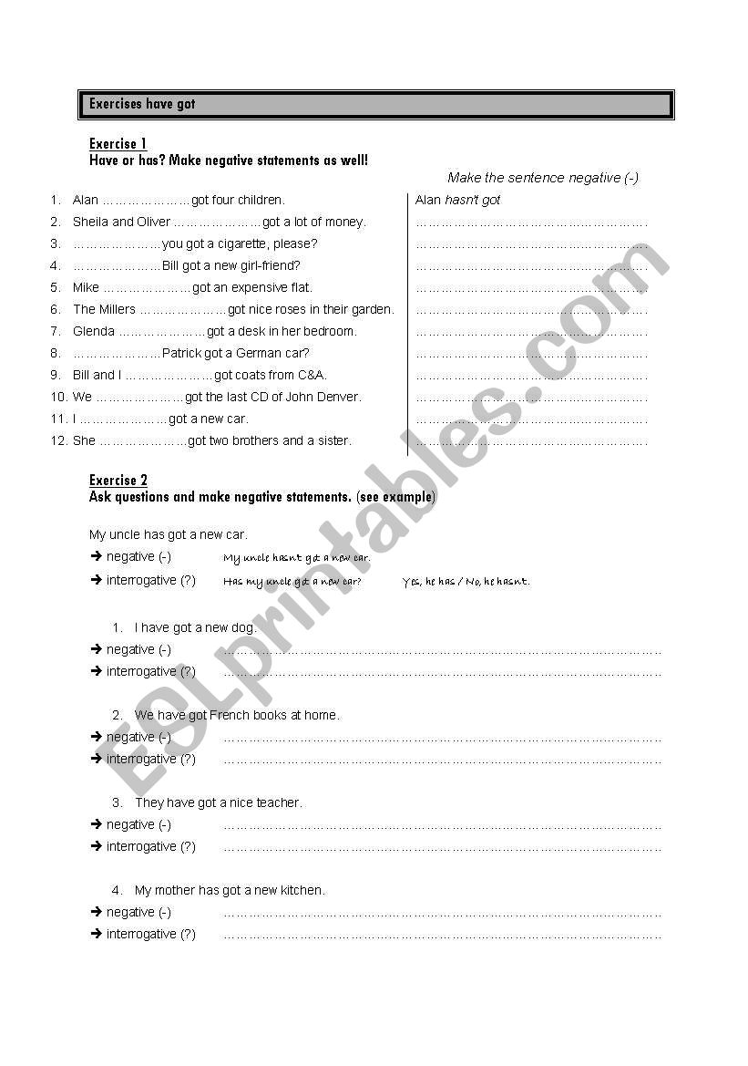 have got: exercises worksheet