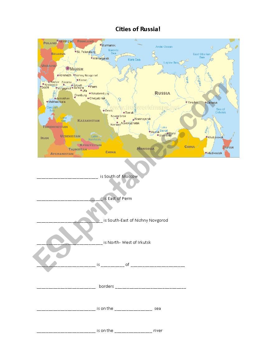 Cities of Russia worksheet