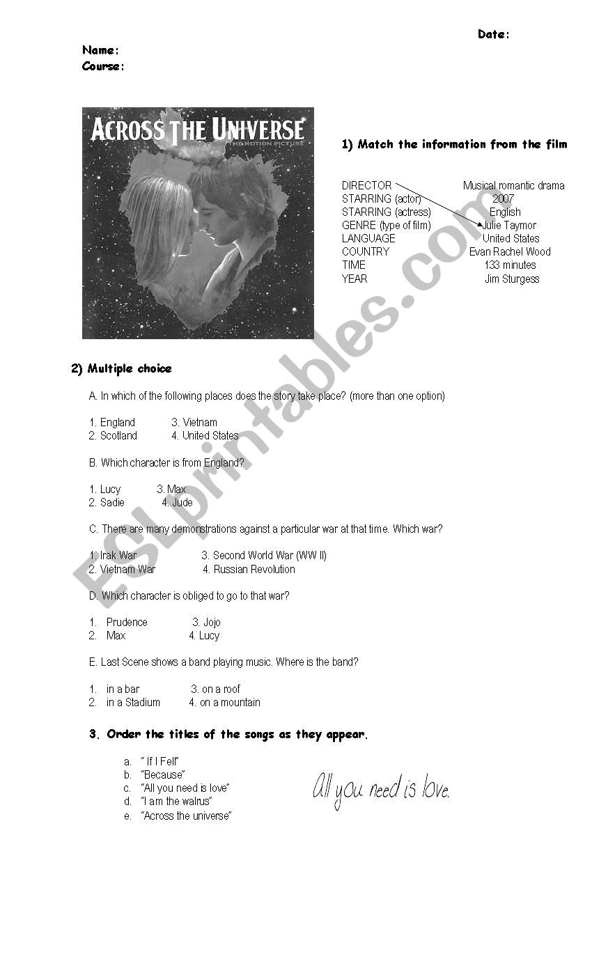 Across The Universe - Assignment - while-wathing