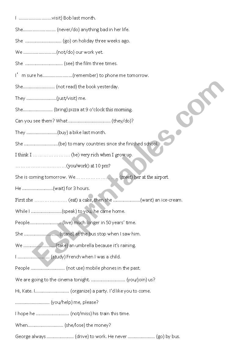 Mixed tenses worksheet