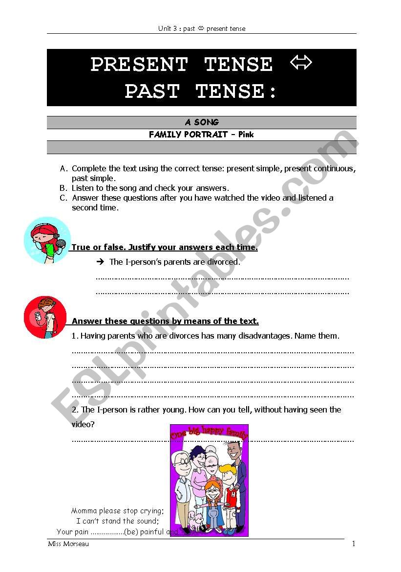 present => past: with a song worksheet
