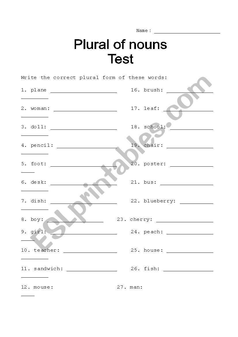 Plural of Nouns worksheet