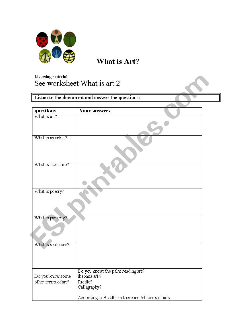 WHAT IS ART? 1 worksheet
