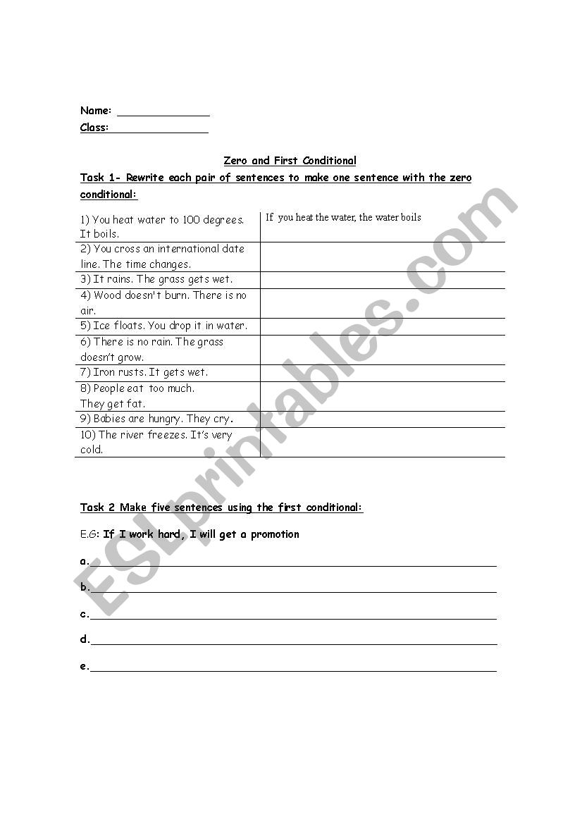 Zero and First Conditional worksheet