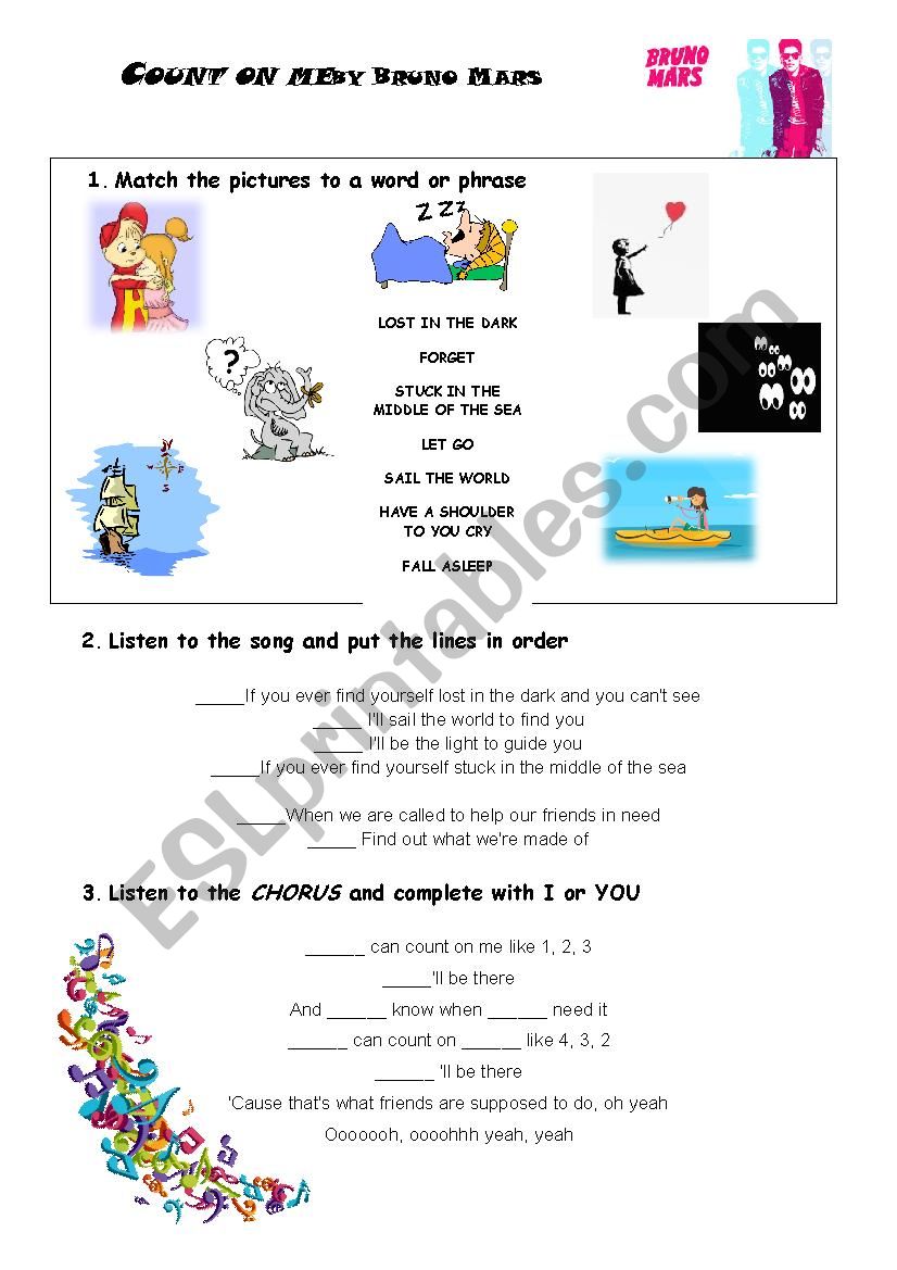 Count on me by Bruno Mars worksheet