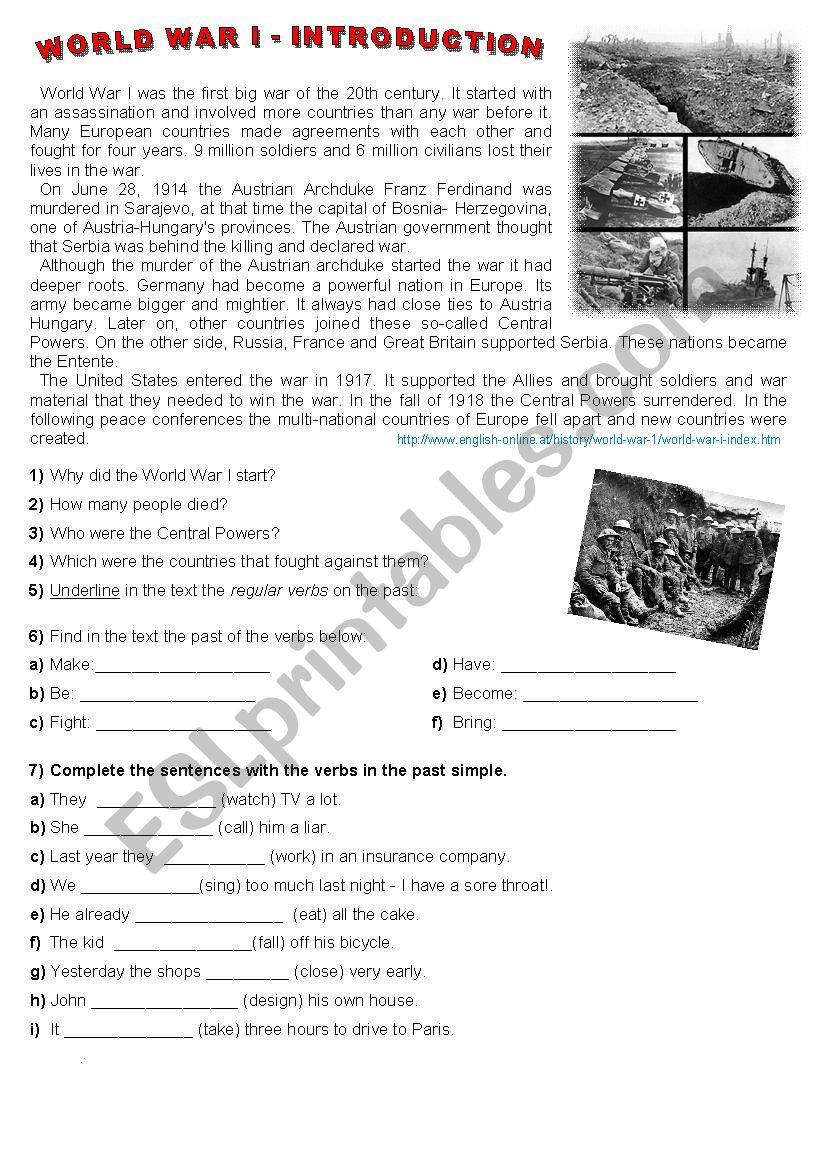 World War I - Simple Past worksheet