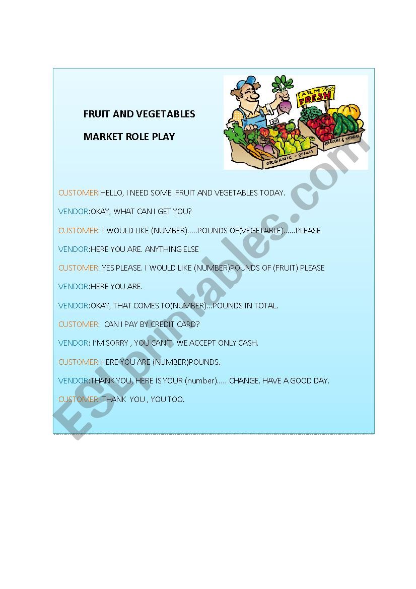 FRUIT AND VEGETABLES MARKET ROLEPLAY