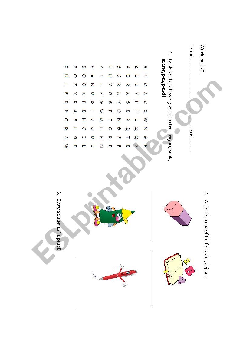 School objects worksheet