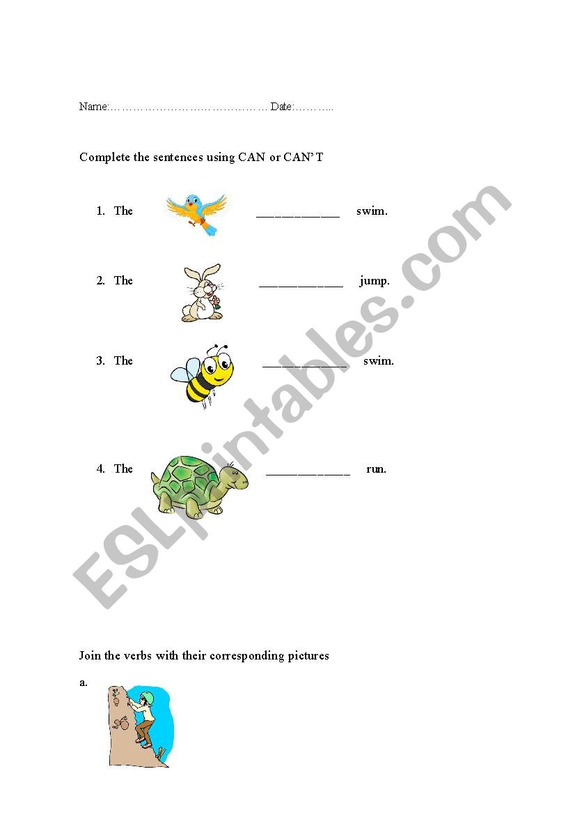 Can / Cant worksheet