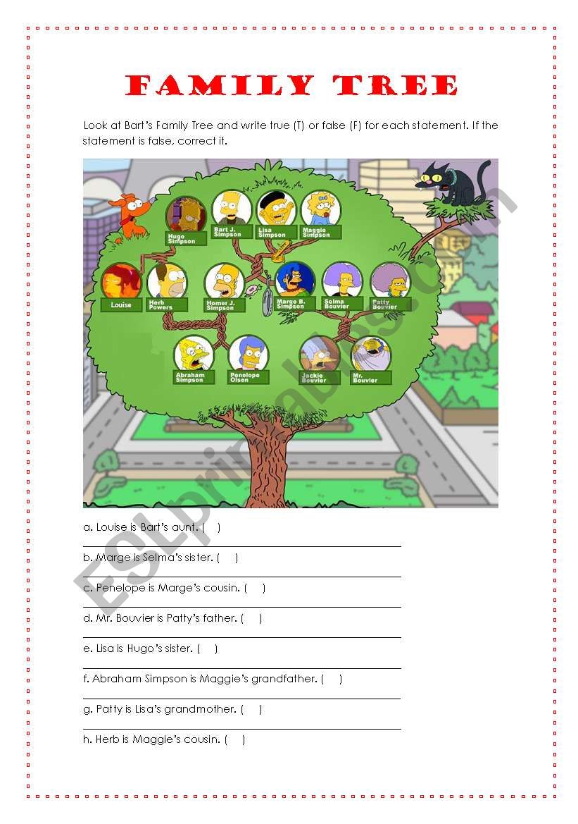 Bart Simpsons Family Tree worksheet