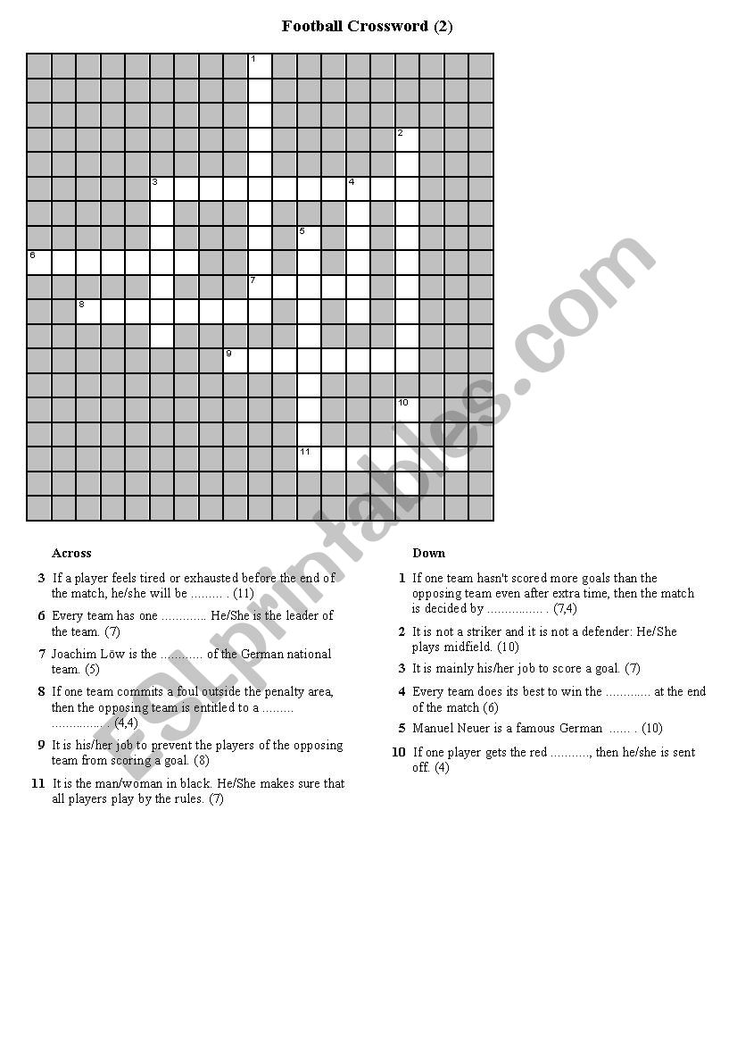 Football Crossword (2) worksheet