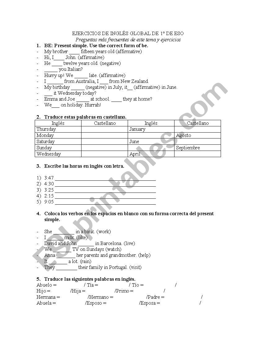 Present simple worksheet