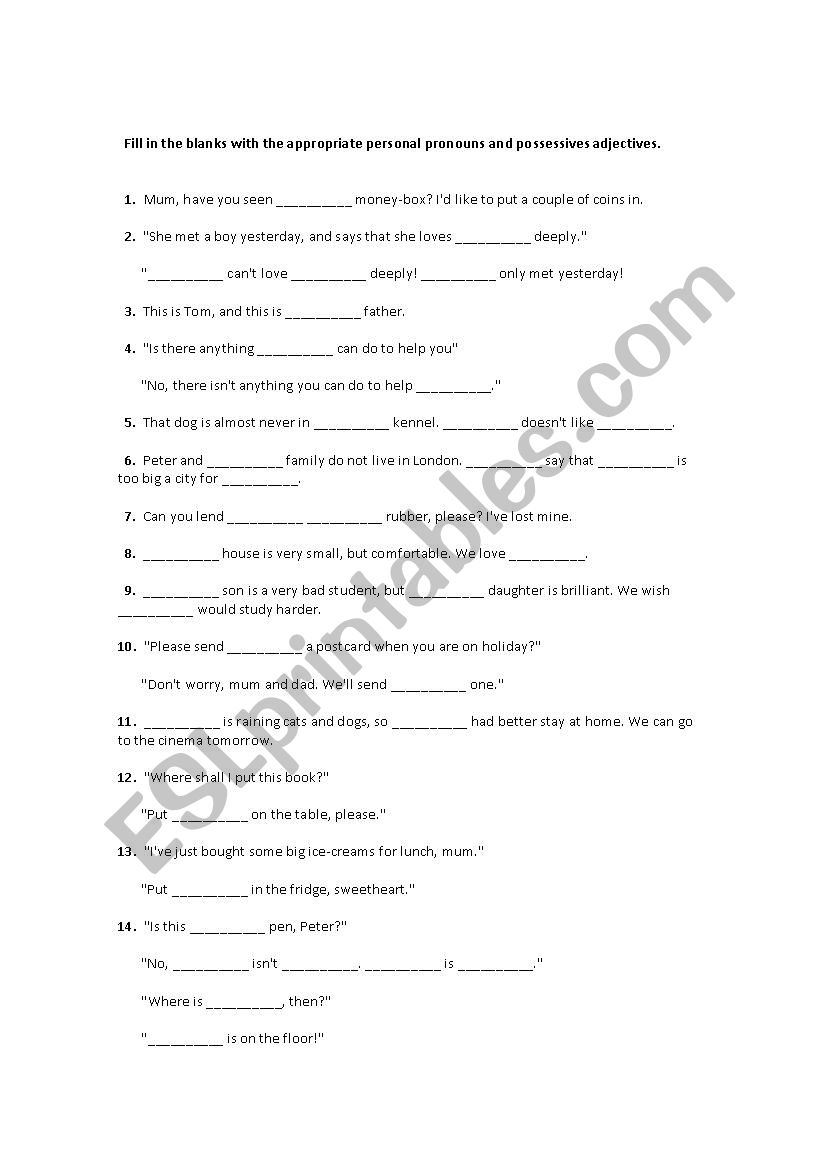 Personal Pronouns and Possessive Adjectives